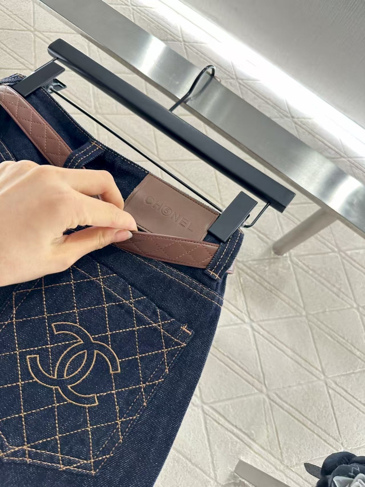 New belted straight-leg denim trousers