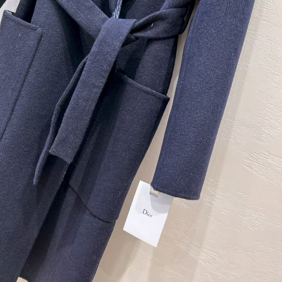 Double-faced wool coat with monogram logo and lapel