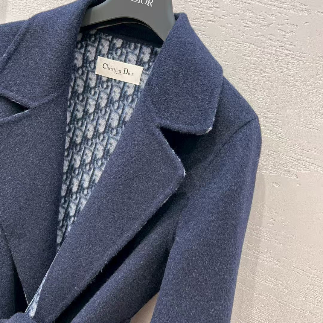 Double-faced wool coat with monogram logo and lapel