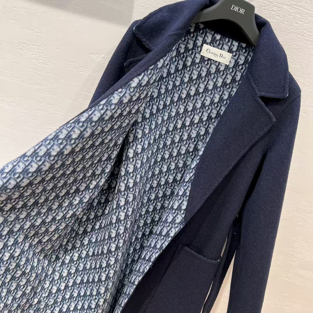 Double-faced wool coat with monogram logo and lapel