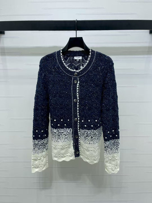 New double-layer contrast color knitted cardigan