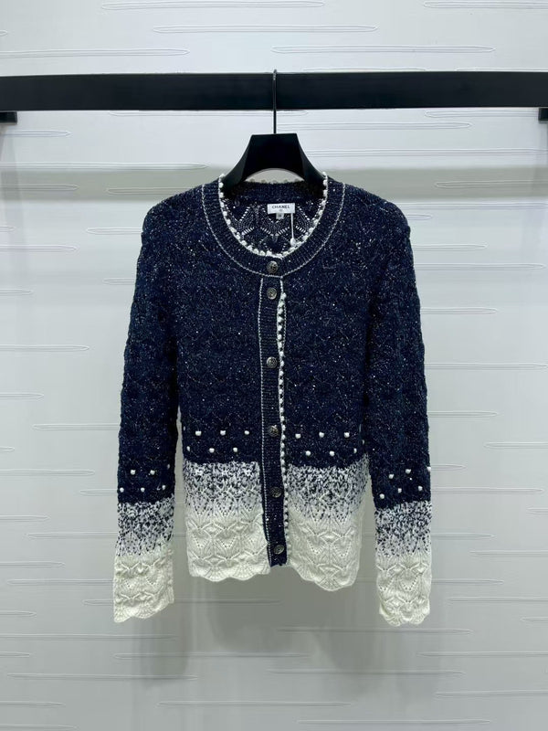 New double-layer contrast color knitted cardigan