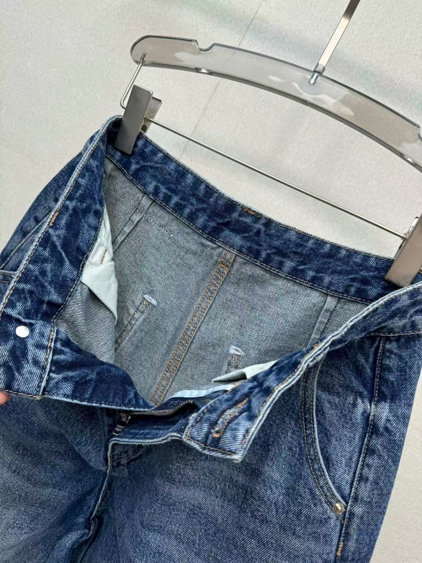 Jeans with handmade pearl embellishments