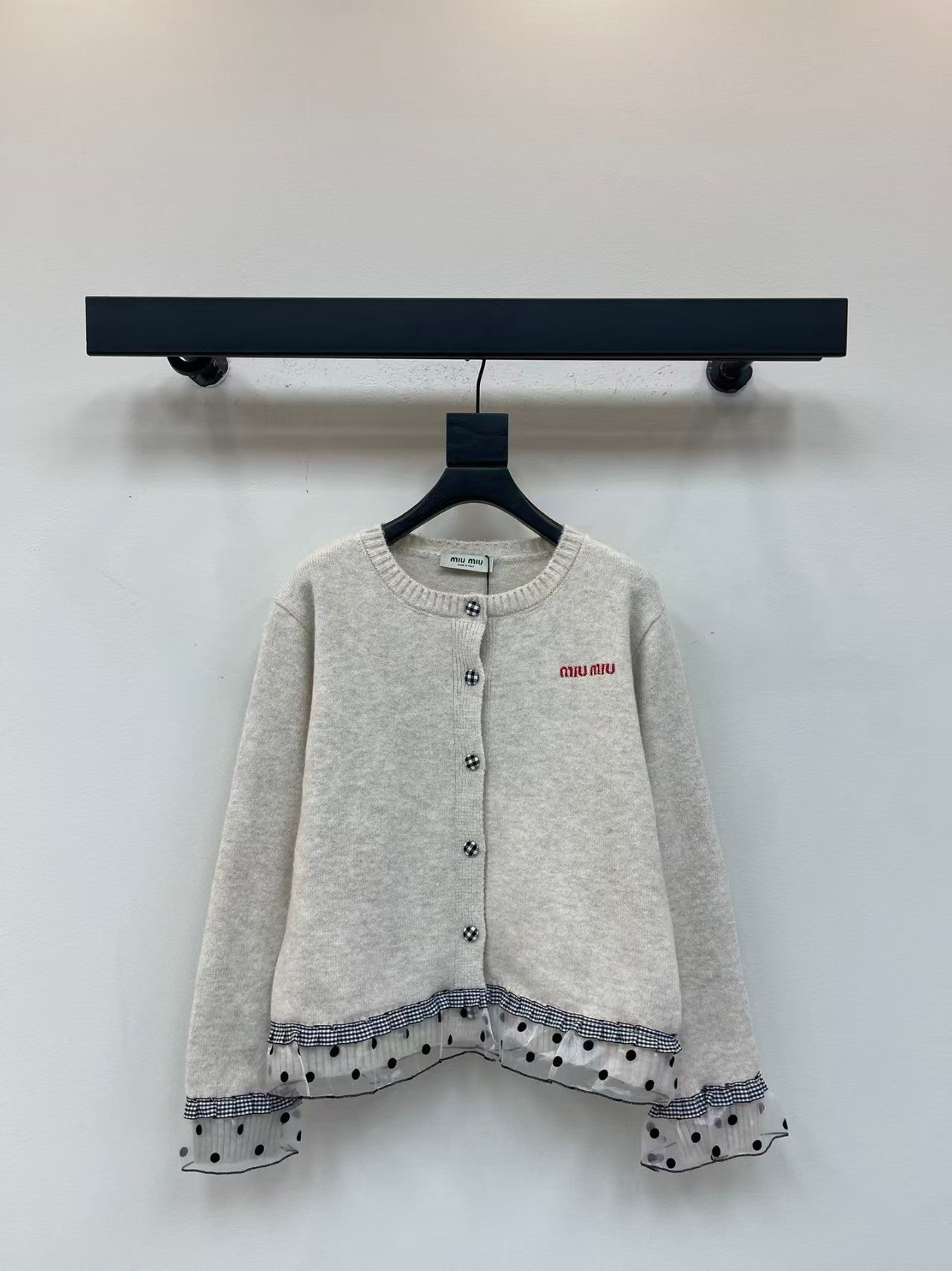 Polka dot lace trim knitted cardigan