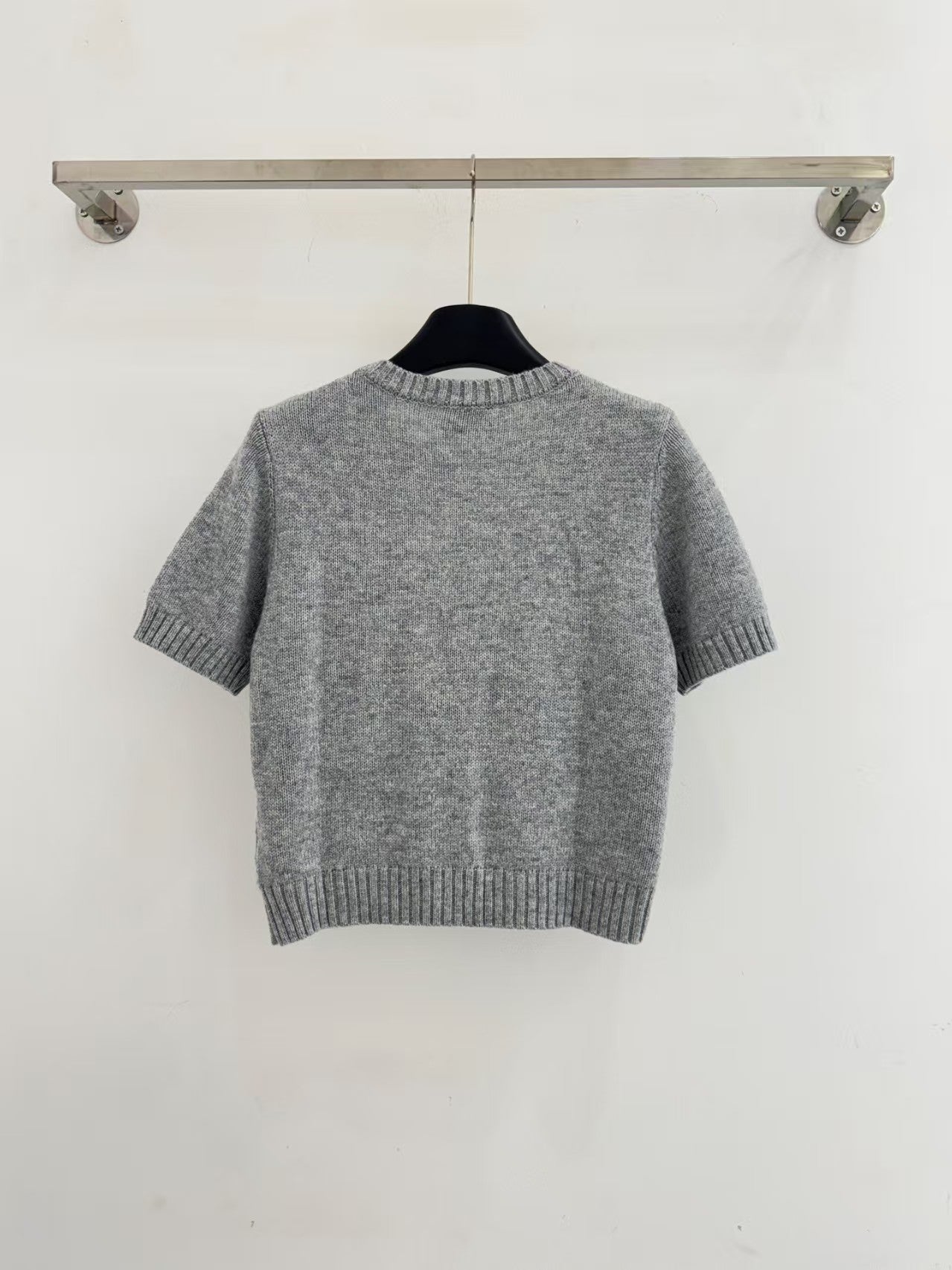 Retro ribbed check knit short sleeves