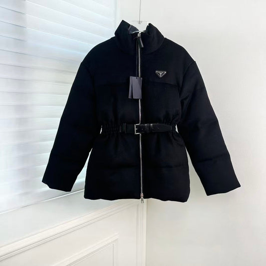 Triangle logo long waist down jacket