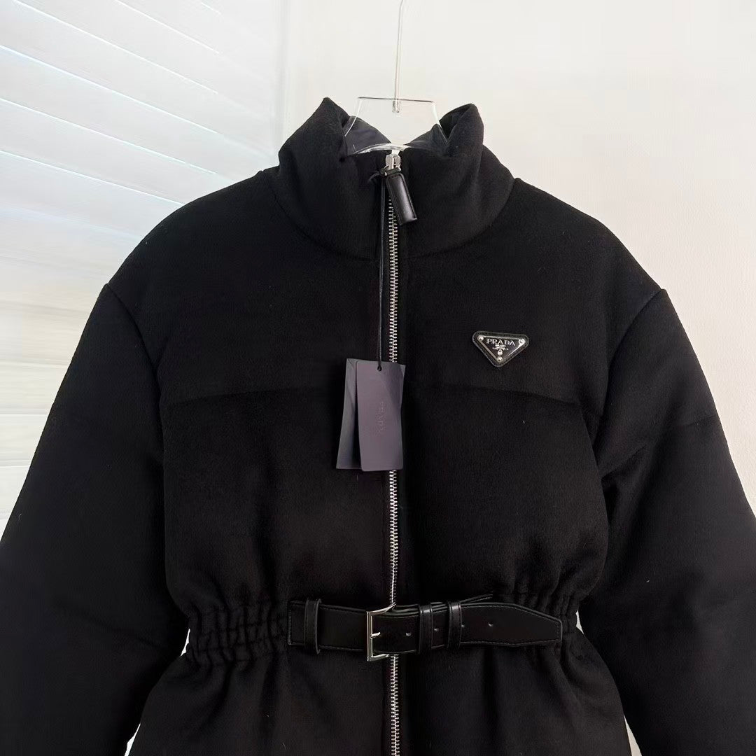 Triangle logo long waist down jacket