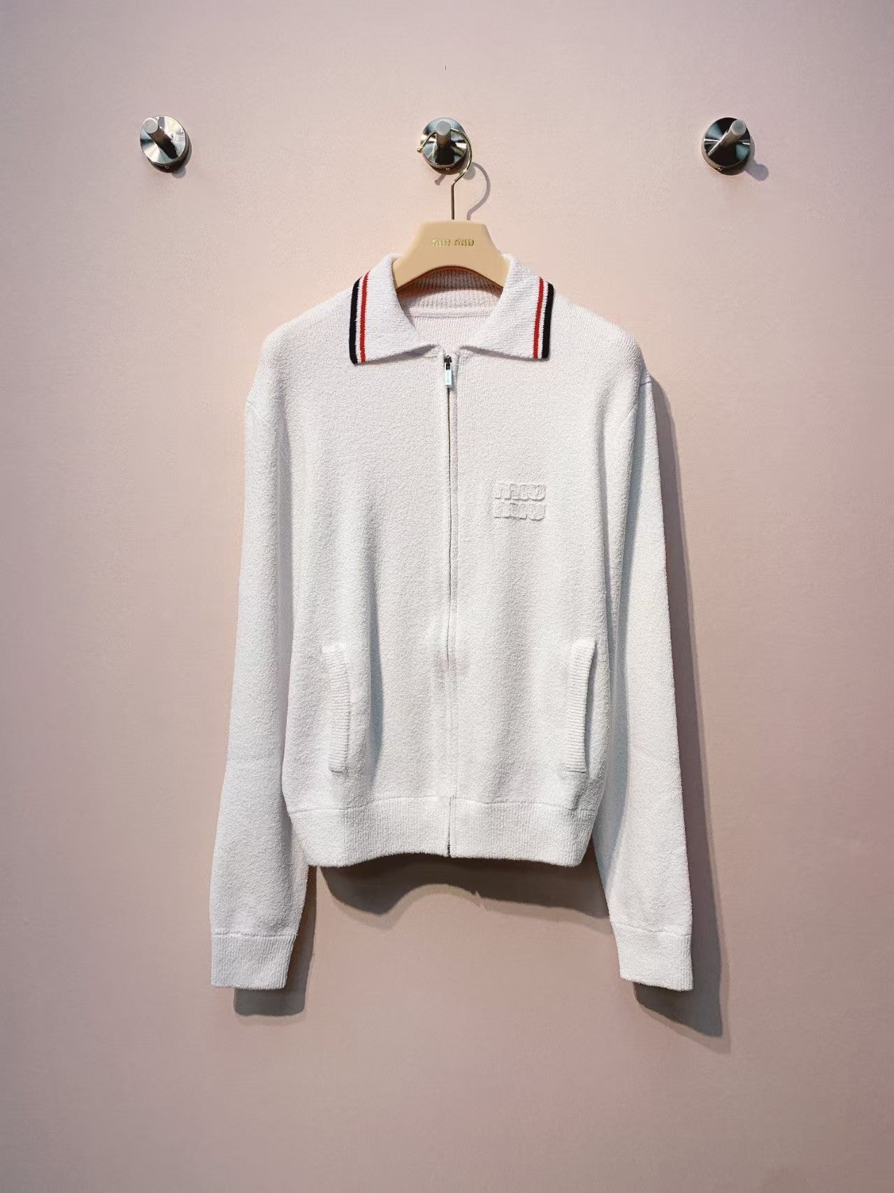 New lapel contrast color college style zipper jacket