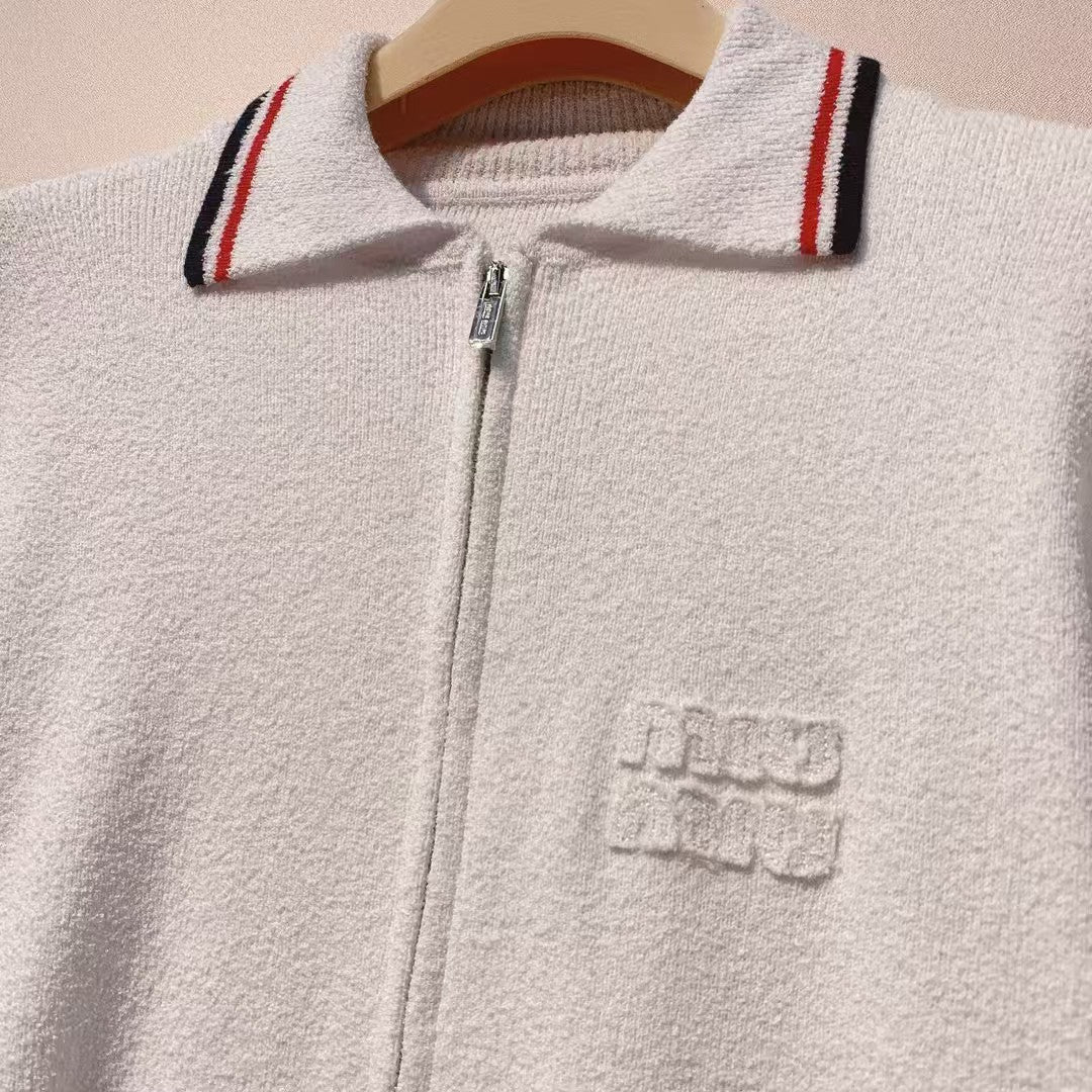 New lapel contrast color college style zipper jacket