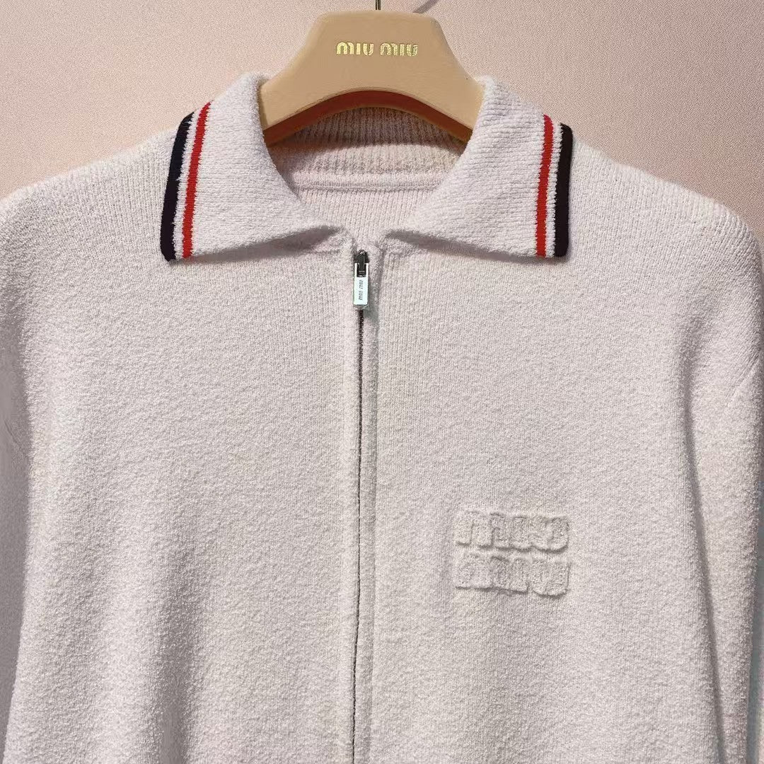 New lapel contrast color college style zipper jacket