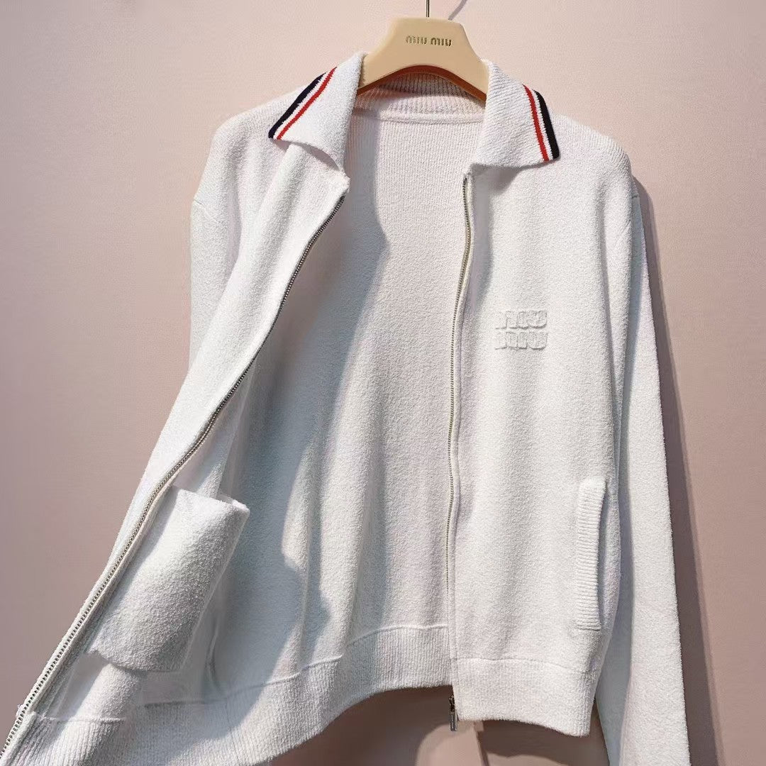 New lapel contrast color college style zipper jacket