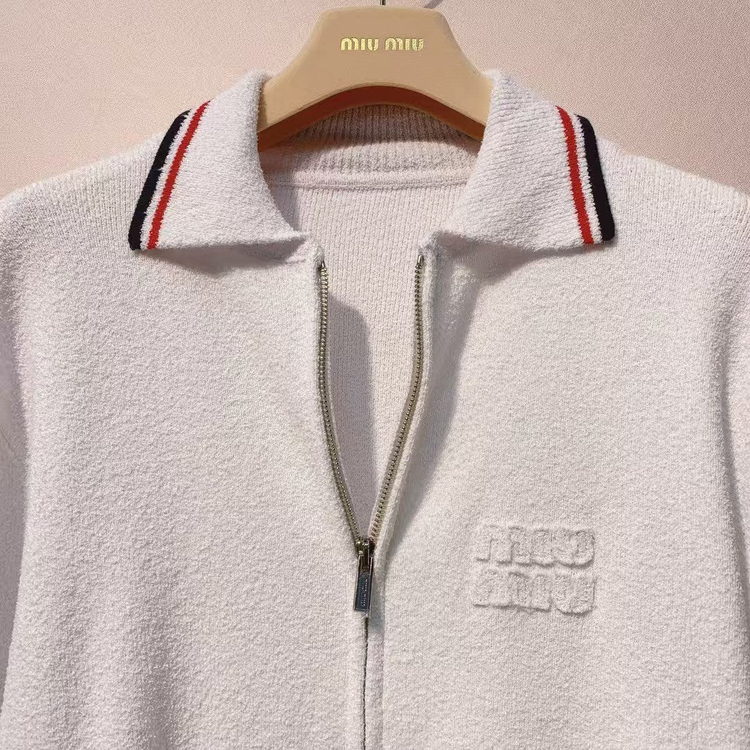 New lapel contrast color college style zipper jacket