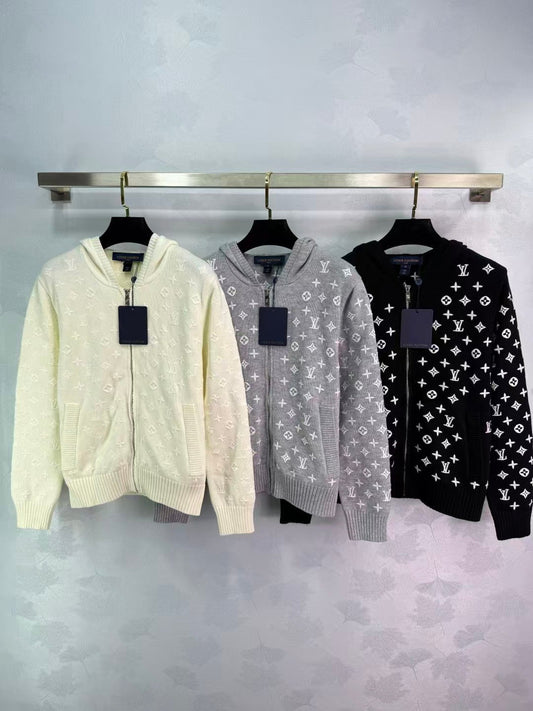 embroidered jacquard hooded cardigan