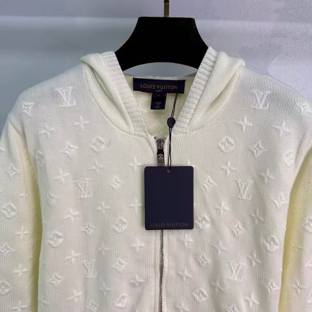 embroidered jacquard hooded cardigan