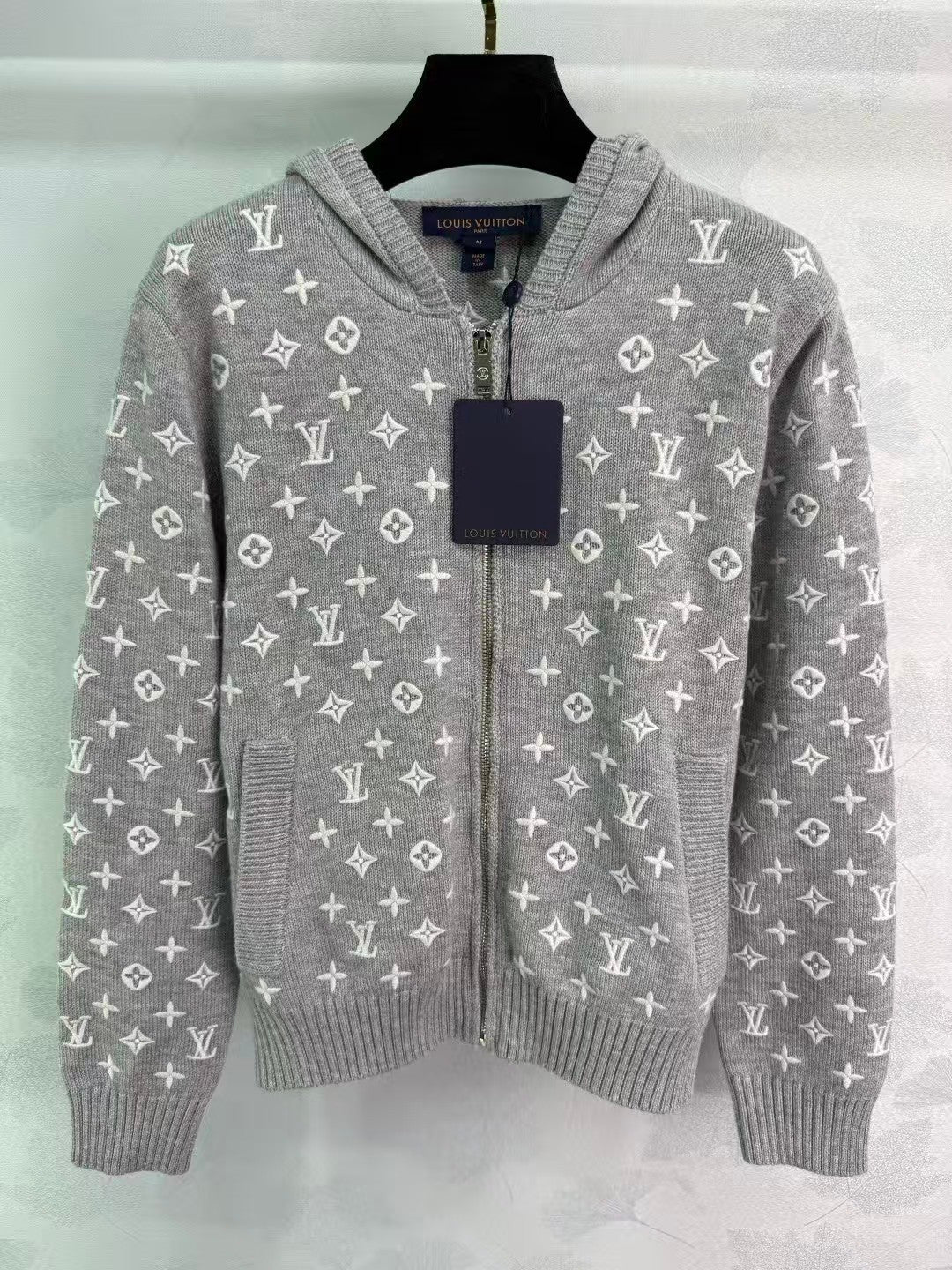 embroidered jacquard hooded cardigan