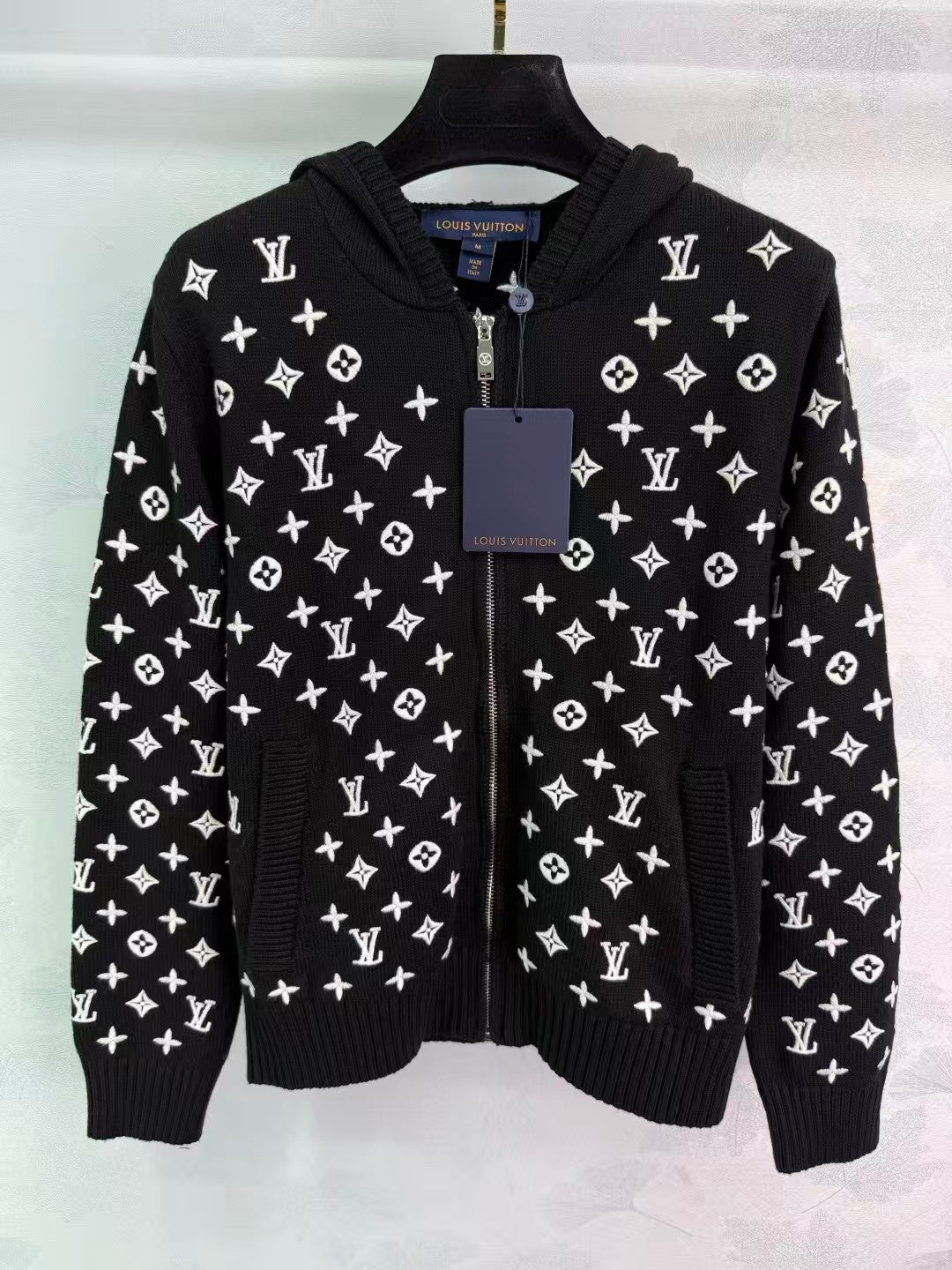 embroidered jacquard hooded cardigan