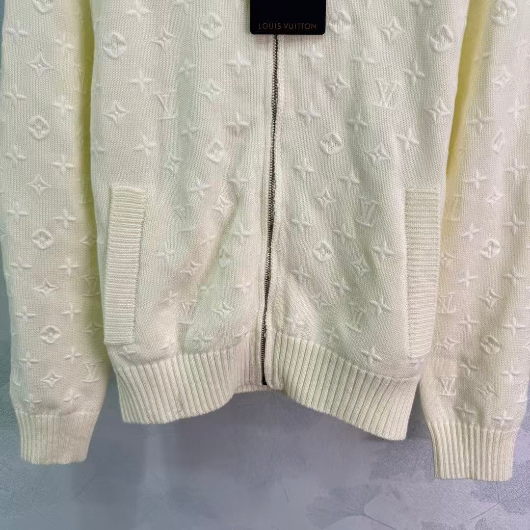 embroidered jacquard hooded cardigan