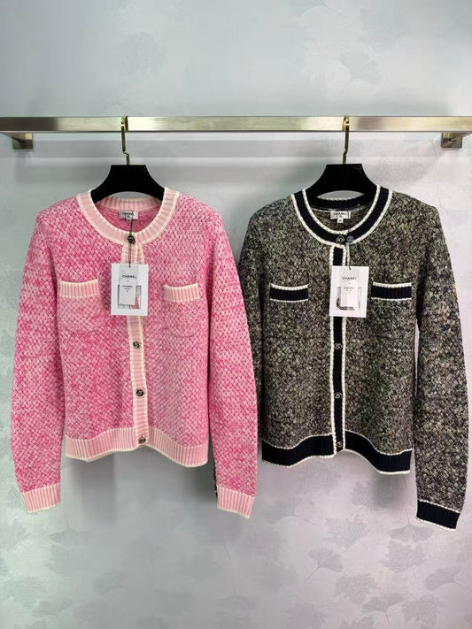 New contrast color knitted cardigan