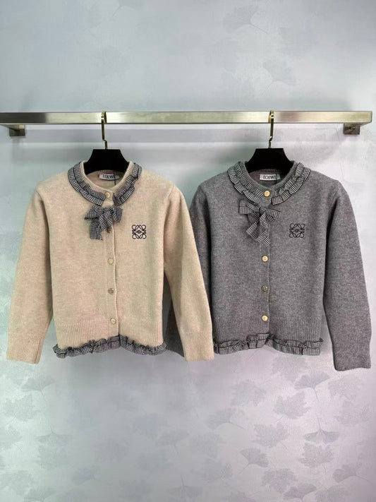 New Plaid Bow Knitted Cardigan