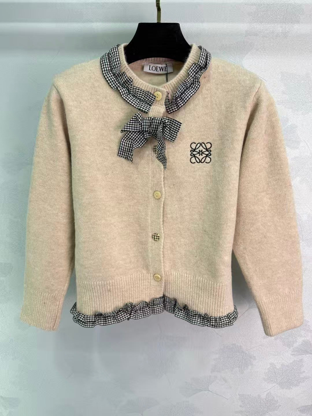 New Plaid Bow Knitted Cardigan