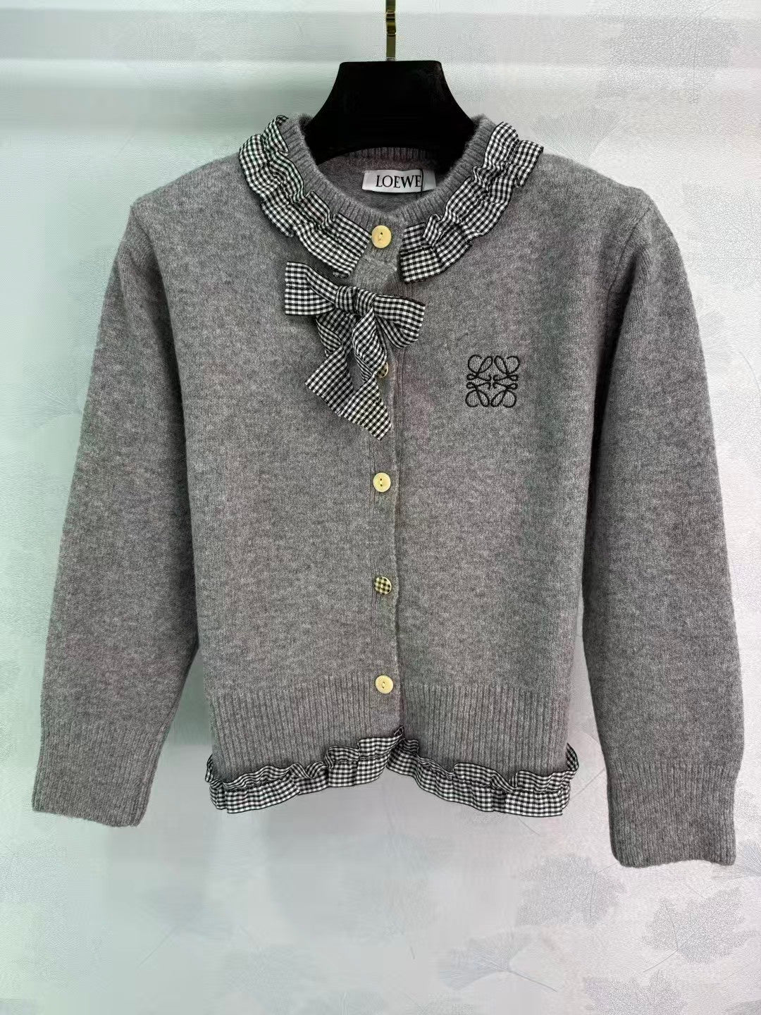 New Plaid Bow Knitted Cardigan