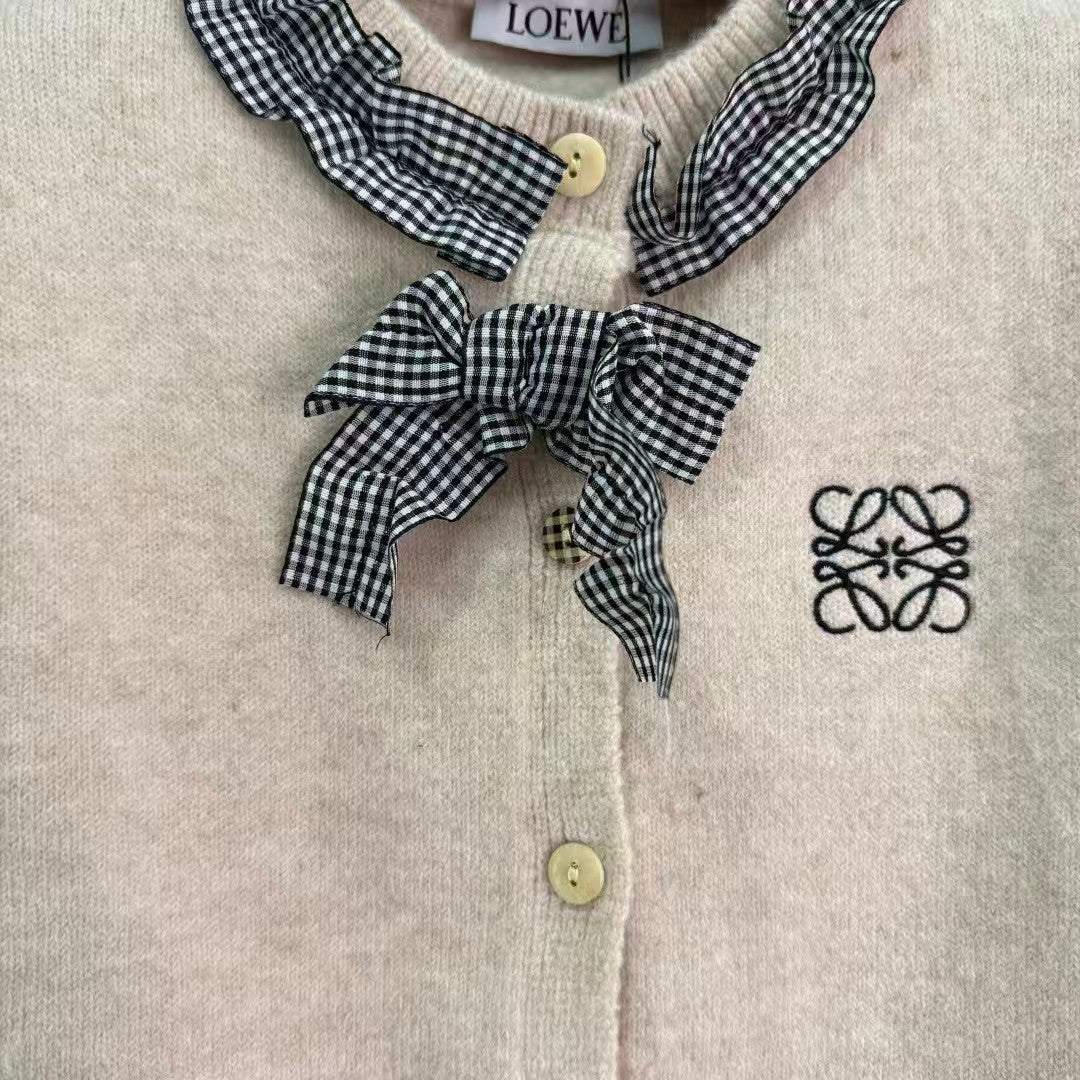New Plaid Bow Knitted Cardigan