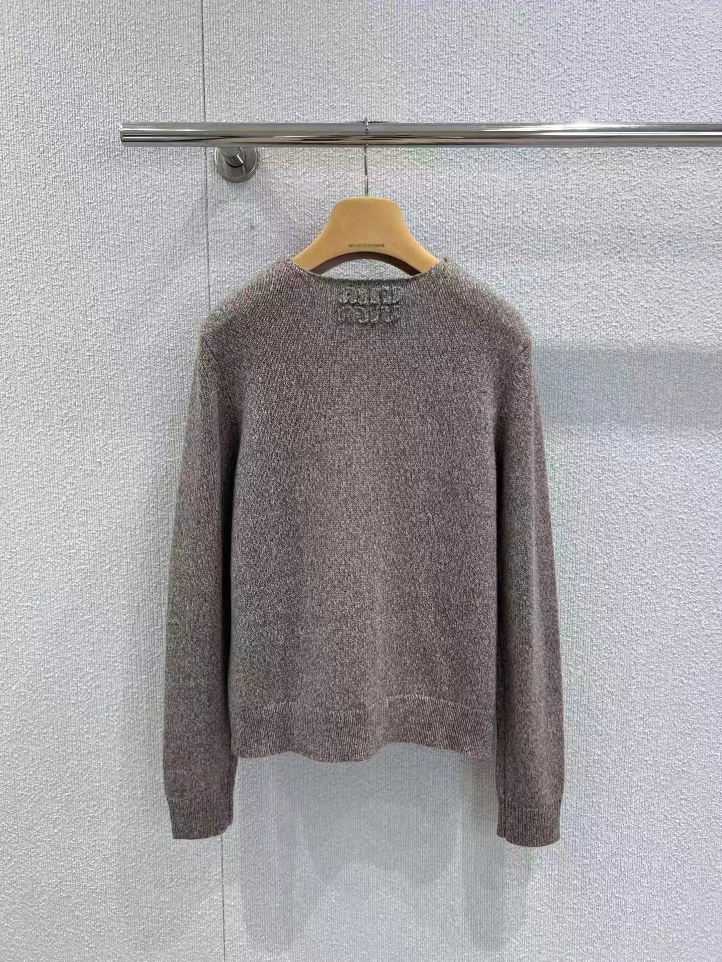 Milk tea brown round neck knitted cardigan