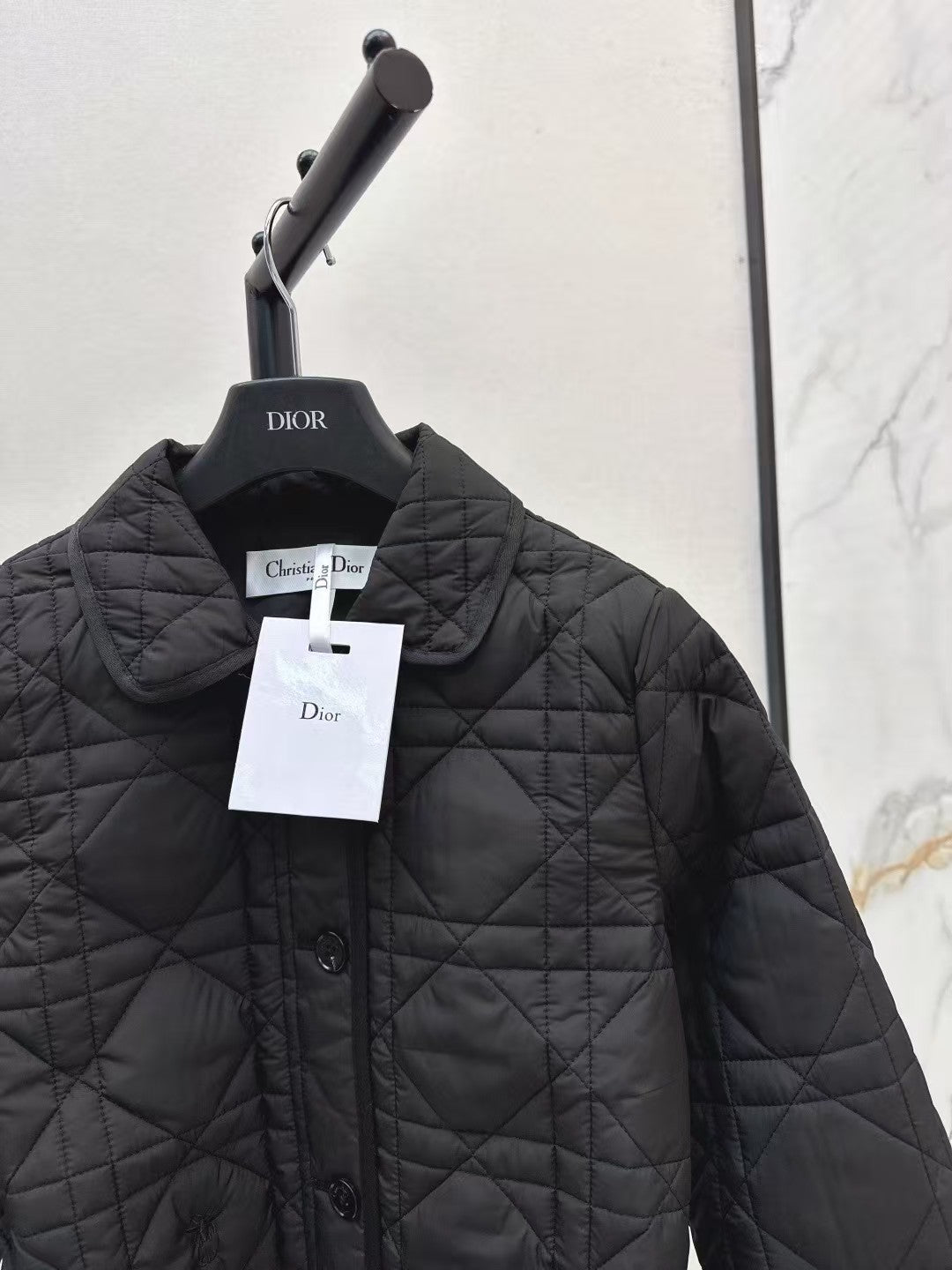 Cannage padded lapel long coat