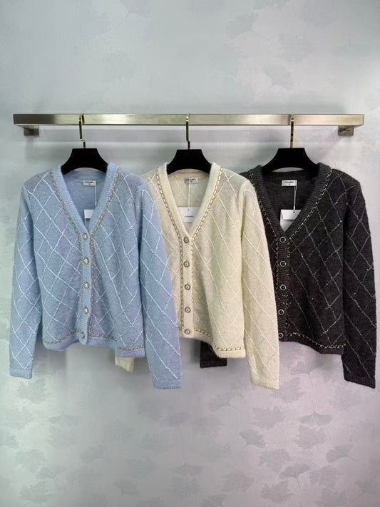 New Diamond Knit V-neck Cardigan