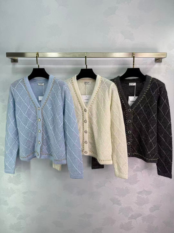 New Diamond Knit V-neck Cardigan