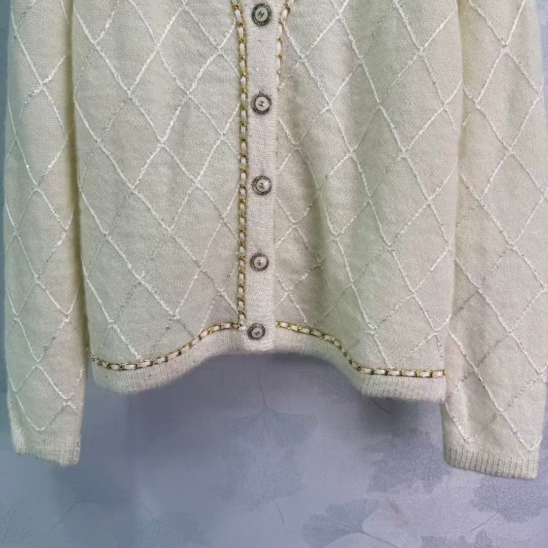New Diamond Knit V-neck Cardigan