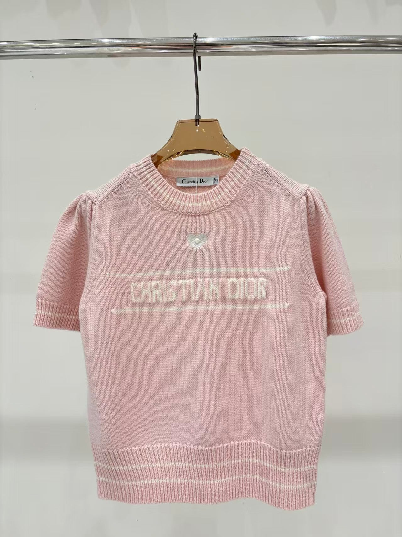 Logo heart embroidered knitted short-sleeved shirt