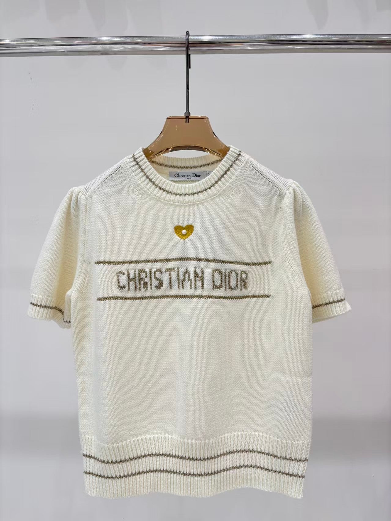 Logo heart embroidered knitted short-sleeved shirt