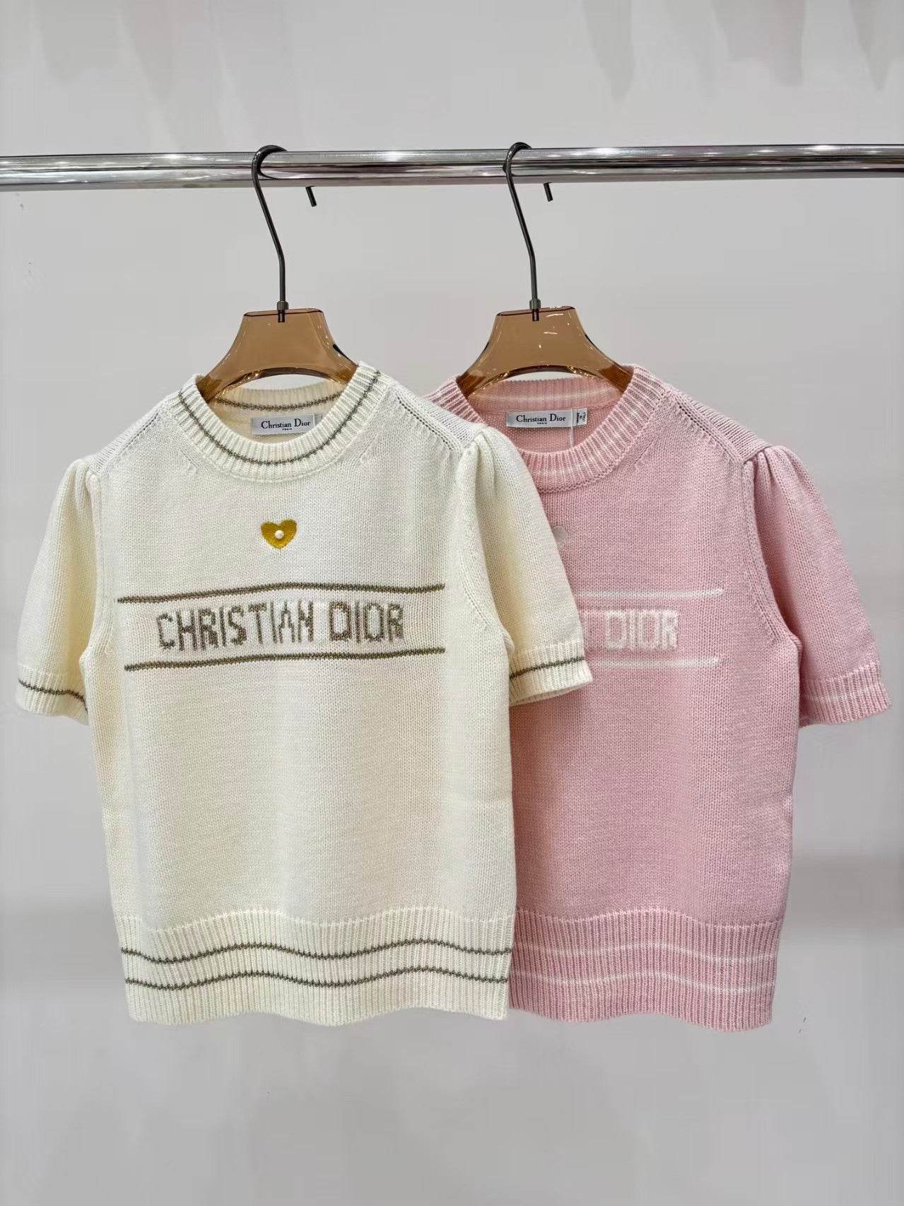 Logo heart embroidered knitted short-sleeved shirt