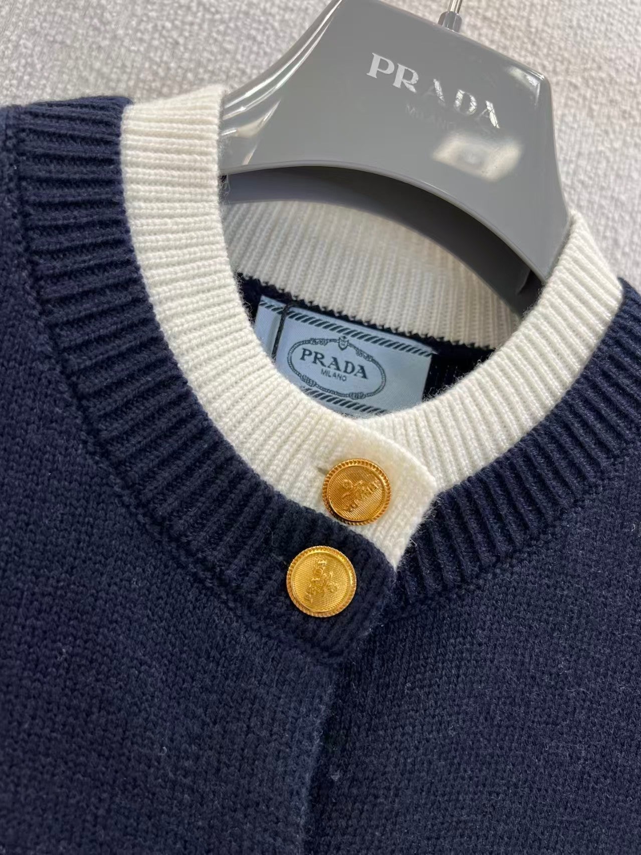 Letter embroidered fake two-piece knitted cardigan