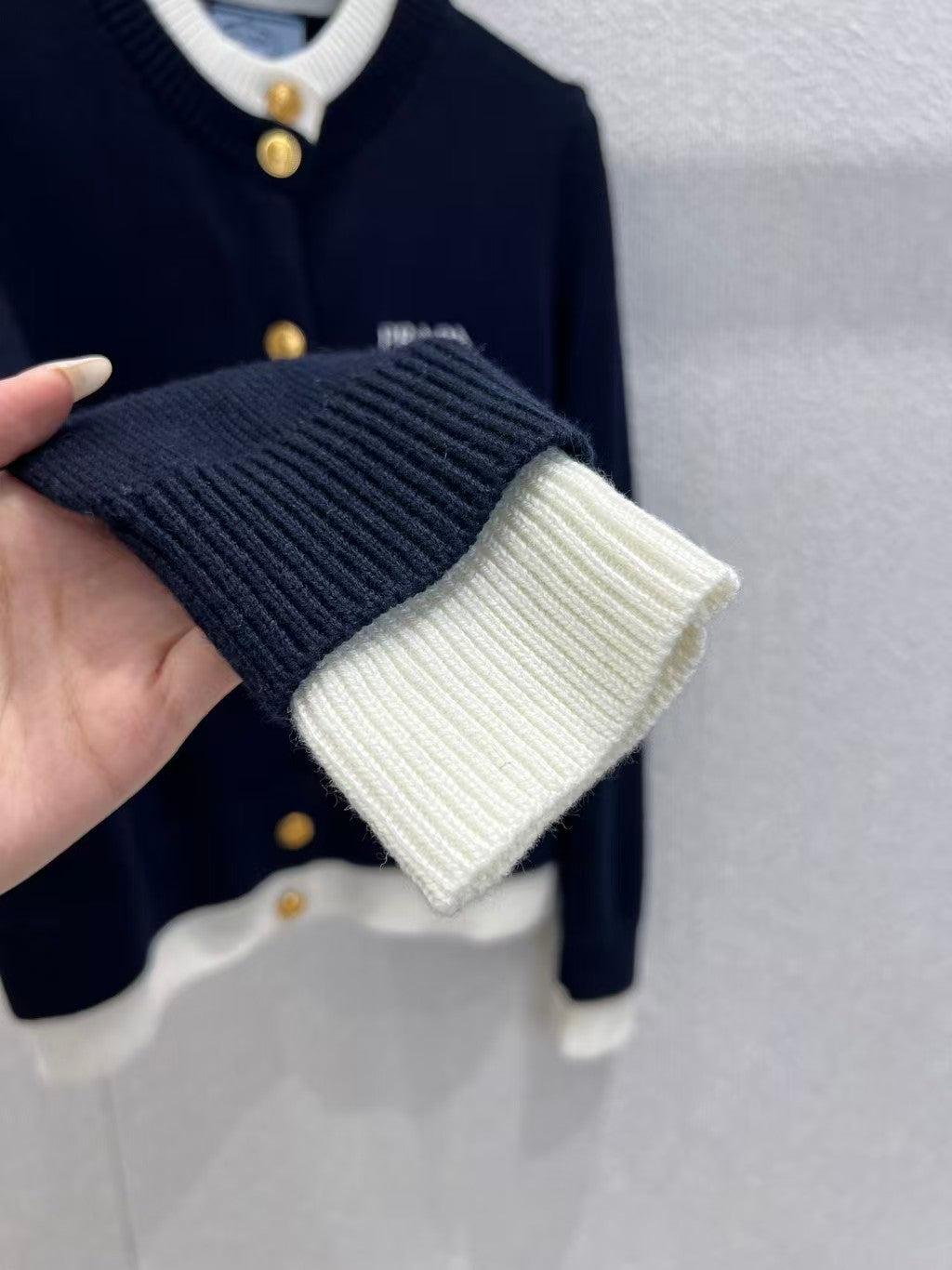 Letter embroidered fake two-piece knitted cardigan