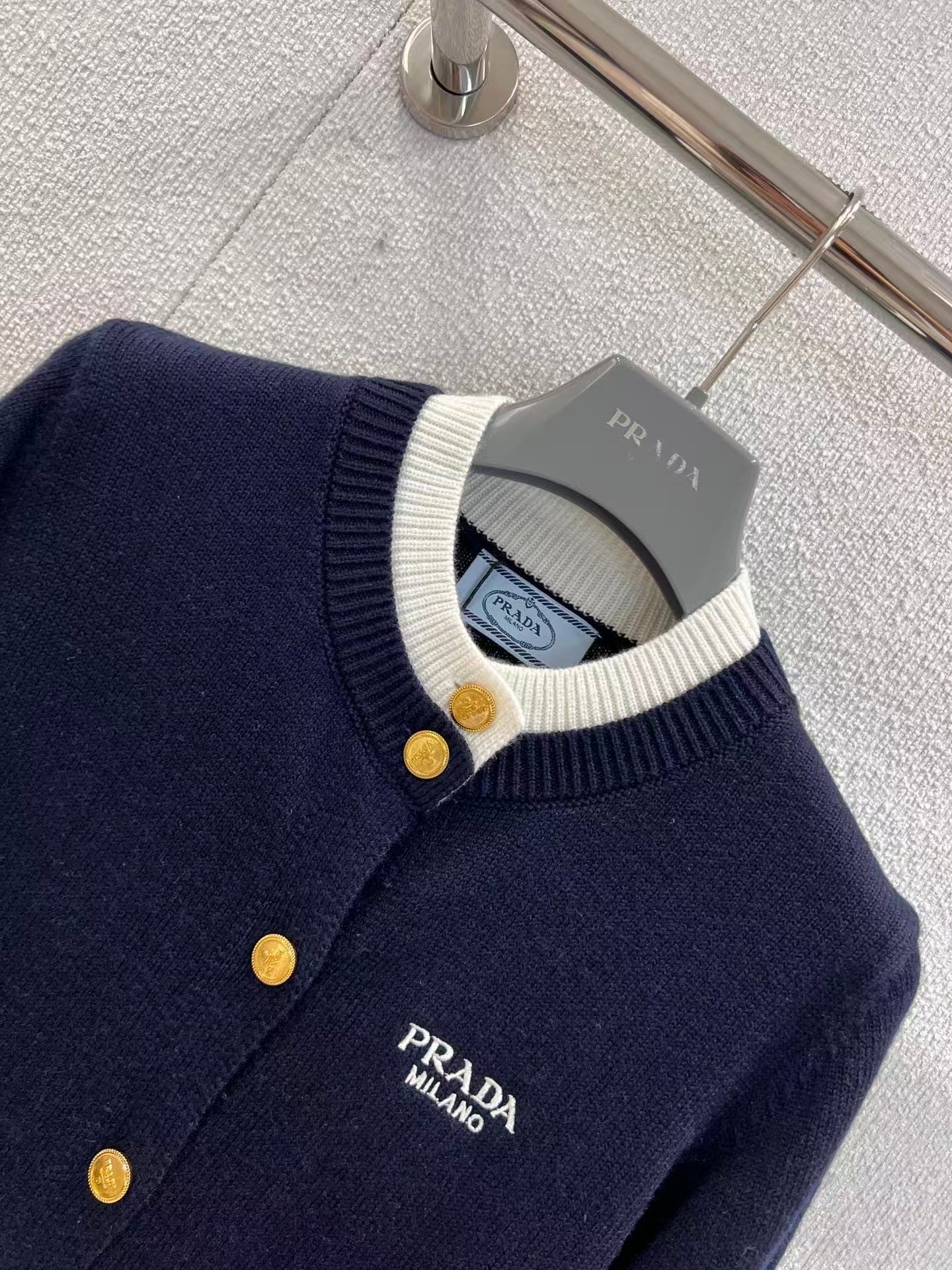 Letter embroidered fake two-piece knitted cardigan