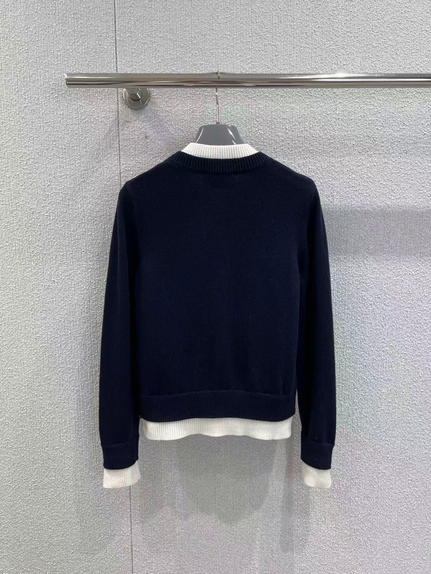 Letter embroidered fake two-piece knitted cardigan