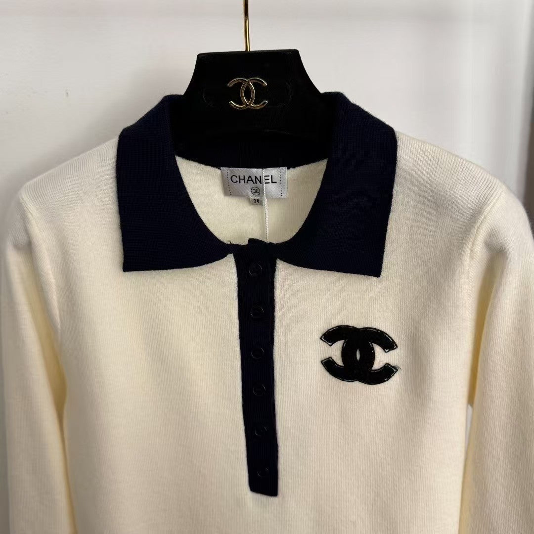 Embroidered Polo Wool Knit Sweater