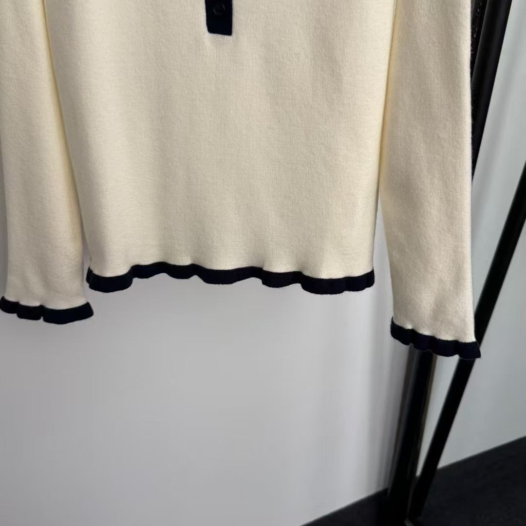 Embroidered Polo Wool Knit Sweater