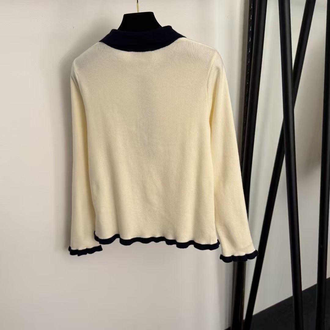 Embroidered Polo Wool Knit Sweater