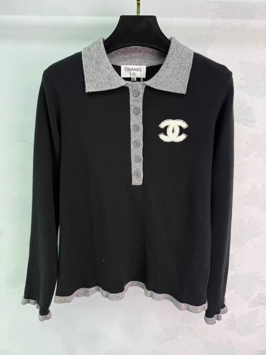 Embroidered Polo Wool Knit Sweater