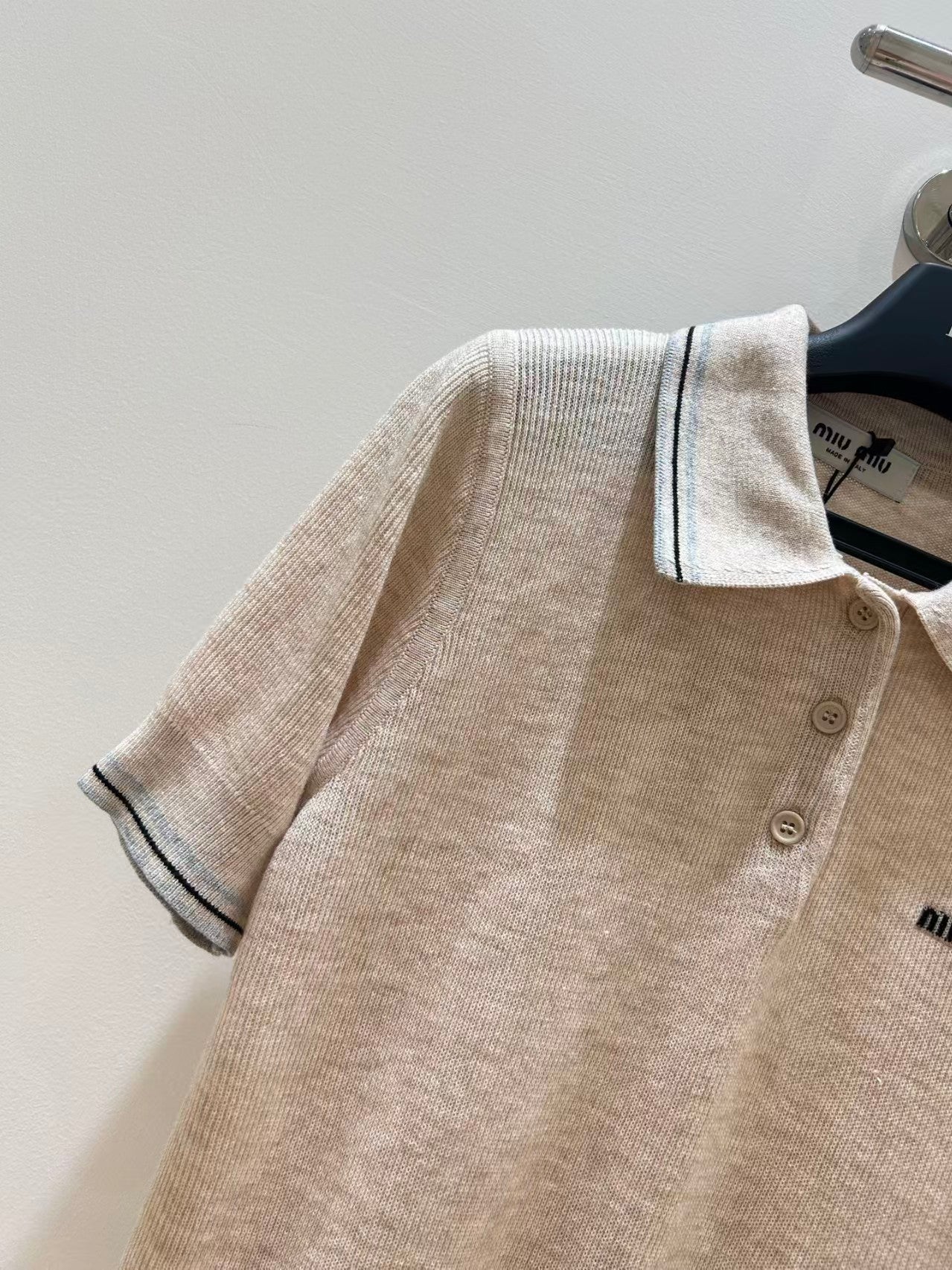 Preppy style collared knit short-sleeved top