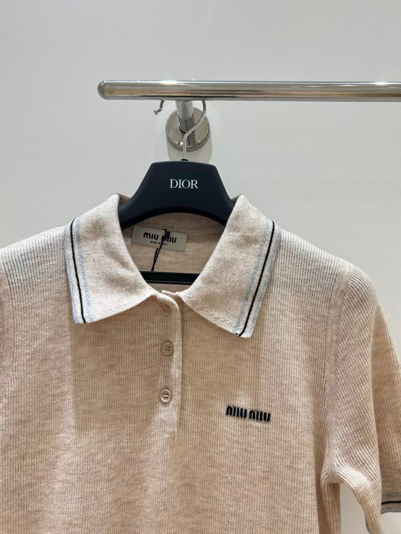 Preppy style collared knit short-sleeved top