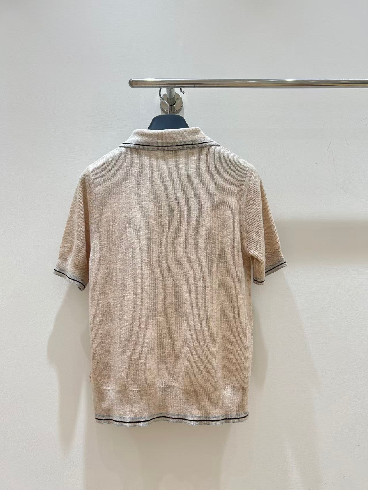 Preppy style collared knit short-sleeved top