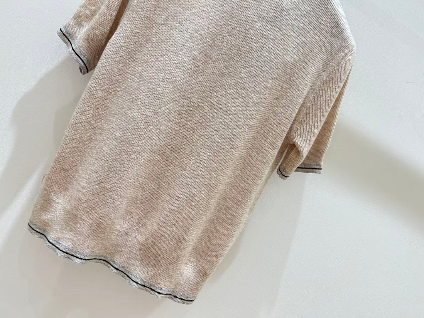 Preppy style collared knit short-sleeved top