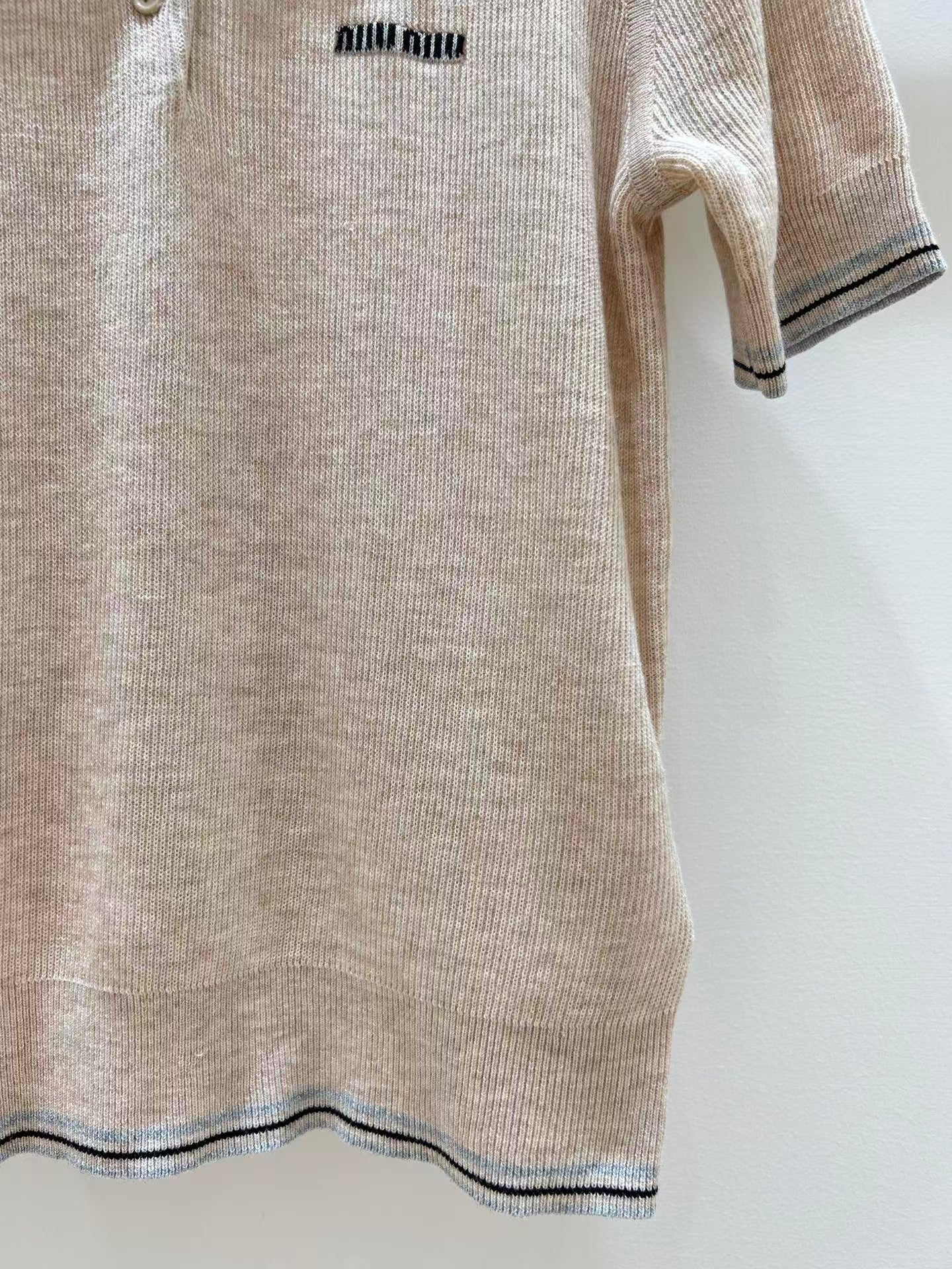 Preppy style collared knit short-sleeved top