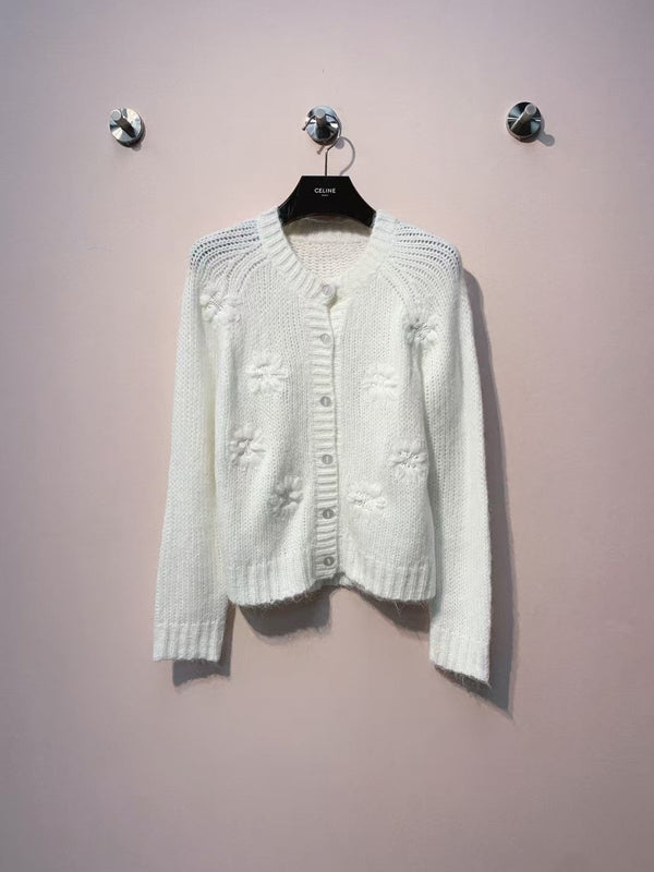 New crochet crew neck cardigan