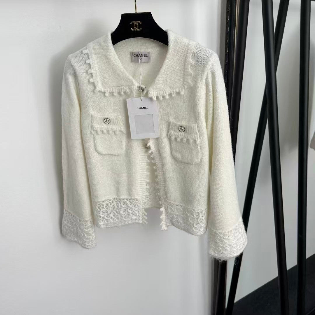 Openwork hem lapel cardigan