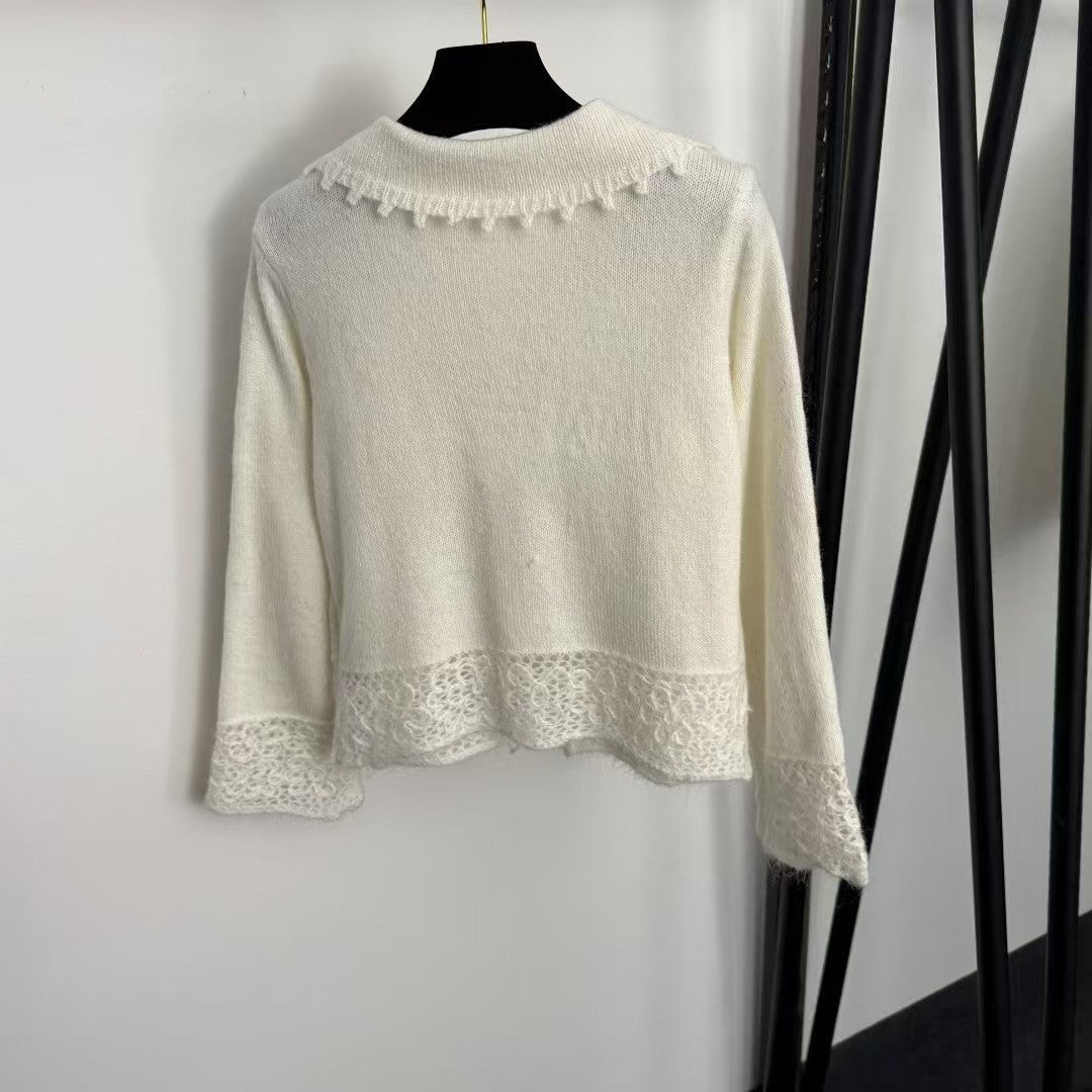 Openwork hem lapel cardigan